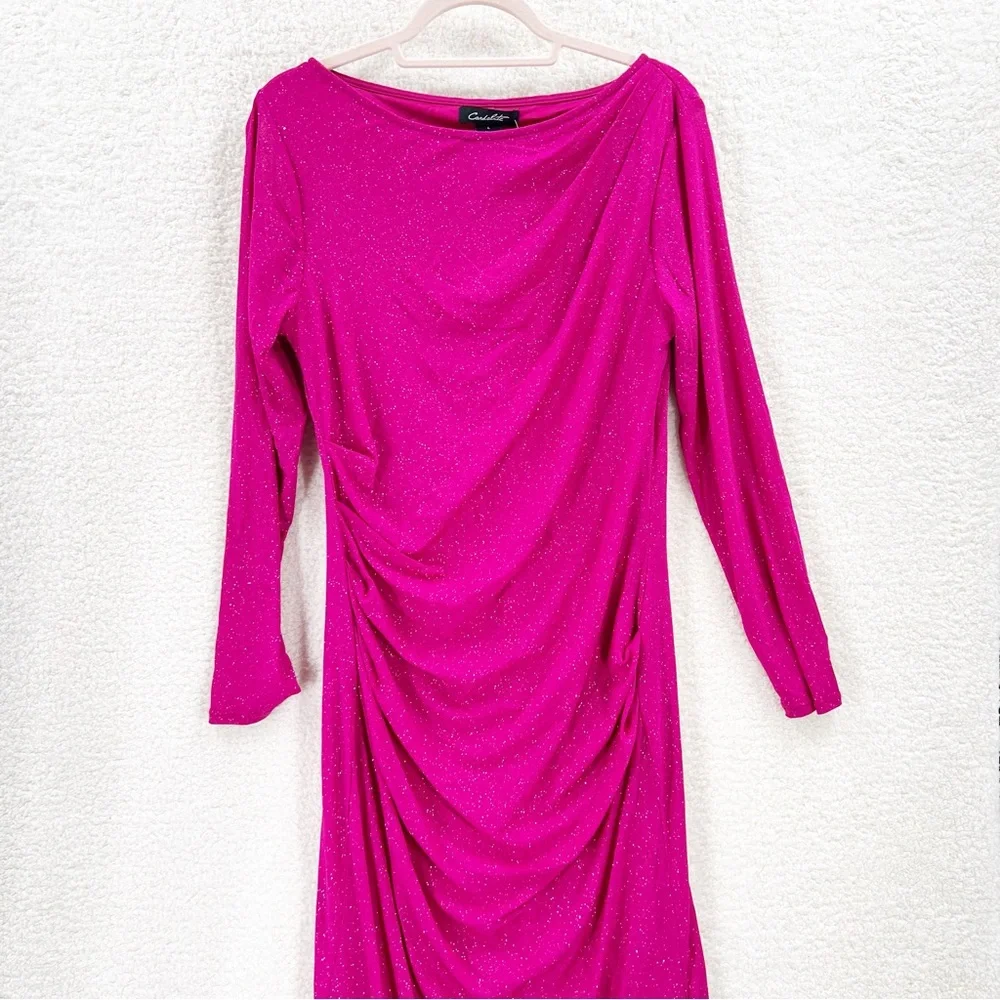 Candalite pink sparkley long sleeve side ruched dress Size L New with tag